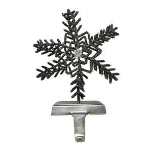 Pottery Barn Michelle Silver Gunmetal Christmas Stocking Holder Beaded Snowflake